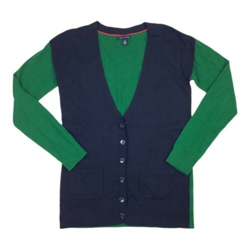 Tommy Hilfiger V Neck Preppy Grandpa Cardigan Sweater Women's Men's S Green Blue